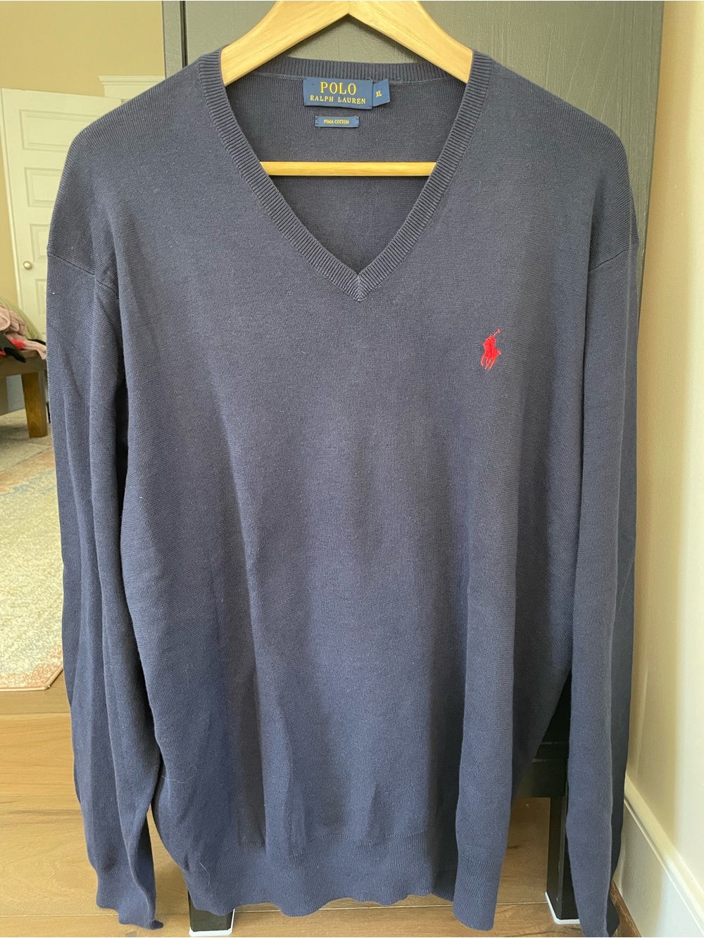 Ralph Lauren Polo Pima Cotton V-neck, navy, men’s XL